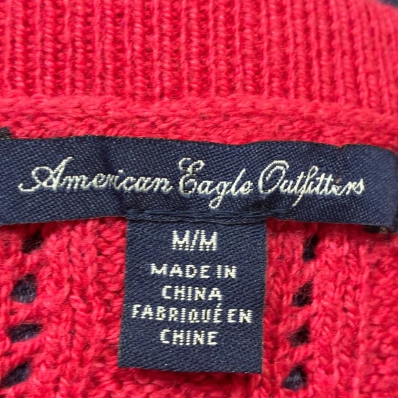 American Eagle Medium Outfitters Pink Crochet Cable Knit Crew Neck Sweater EUC - Picture 2 of 7